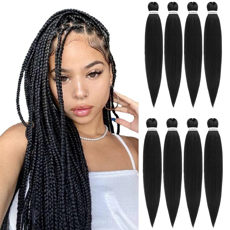 ROSDINA Pre-stretched Braiding Hair - 26 Inch 8 Packs Natural Black Super Long Braiding Hair For Twist or Box Braids, Yaki Texture Hot Water Setting Synthetic Braiding Hair Extensions (26 Inch, 1B-8P) - Image 1